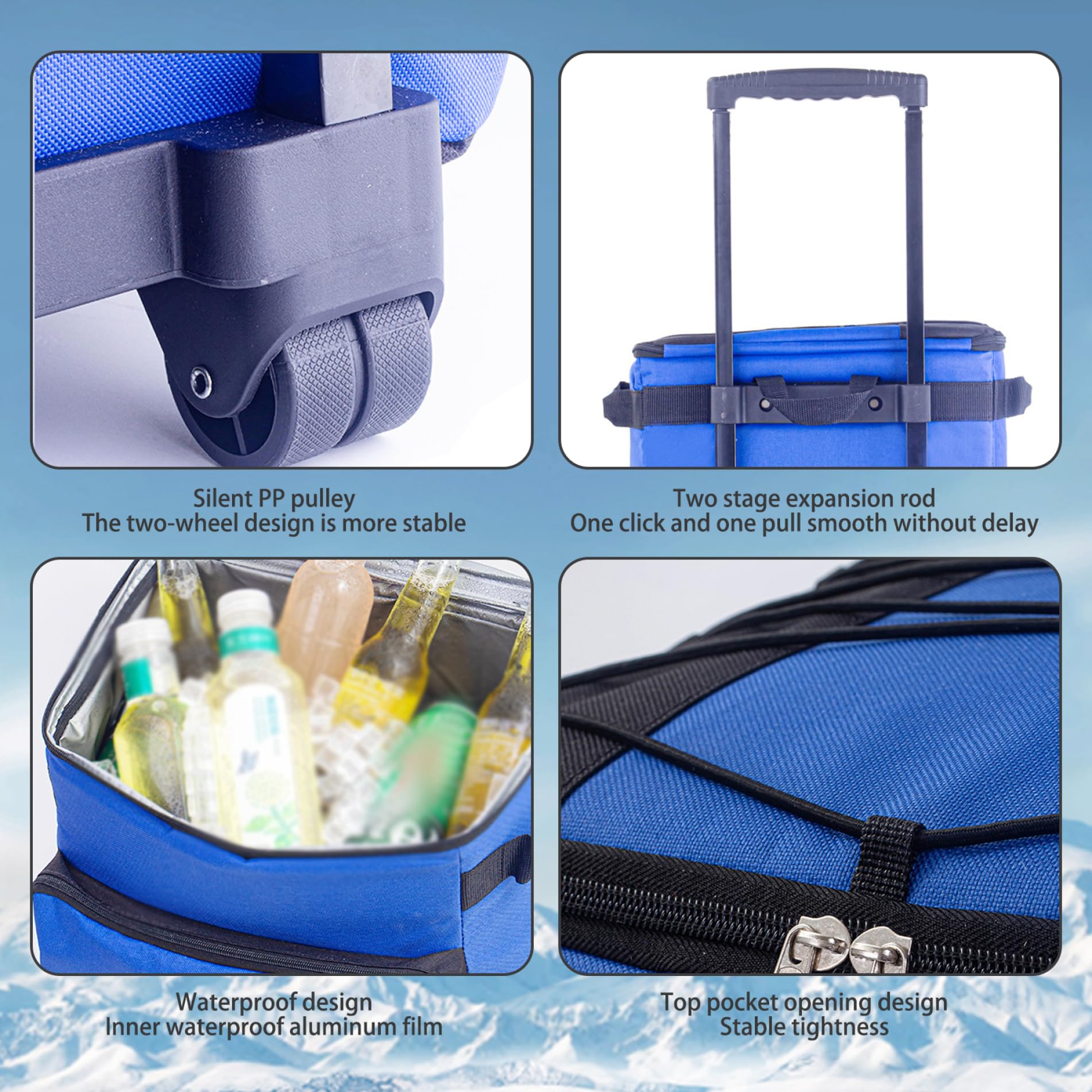 43L Grande glacière avec roues et traction, refroidisseur de plage portable gris avec roues refroidisseur de camping doux imperméable - refroidisseur à roulettes Chariot à pliage multiple refroidis