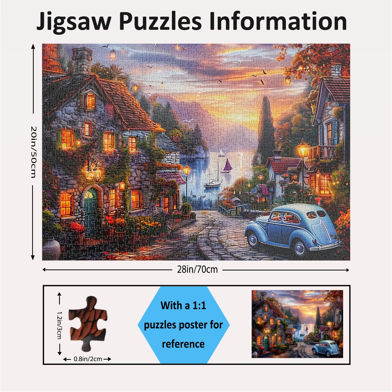 Yunlus Jigsaw Puzzles for Adults 1000 Pieces Autumn Lakeside Town Mountain Puzzles Impossible Hard Difficult Challenging Puzzles Sunset Natural Landscape Jigsaw Puzzle 1000 Pieces 28 x 20 inch - Image 3