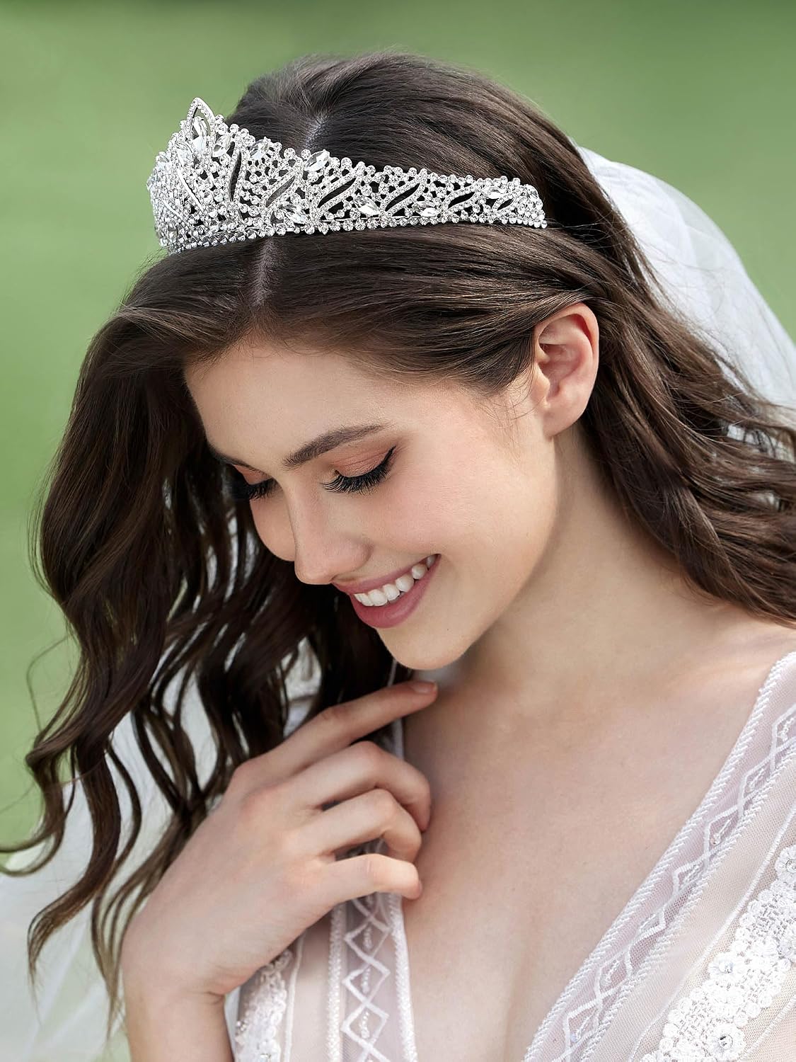 SWEETV Anastasia Tiaras and Crowns for Women, Wedding Tiara for Bride, Rhinestone Queen Crown, Silver Crystal Princess Headpieces for Prom Costume Party