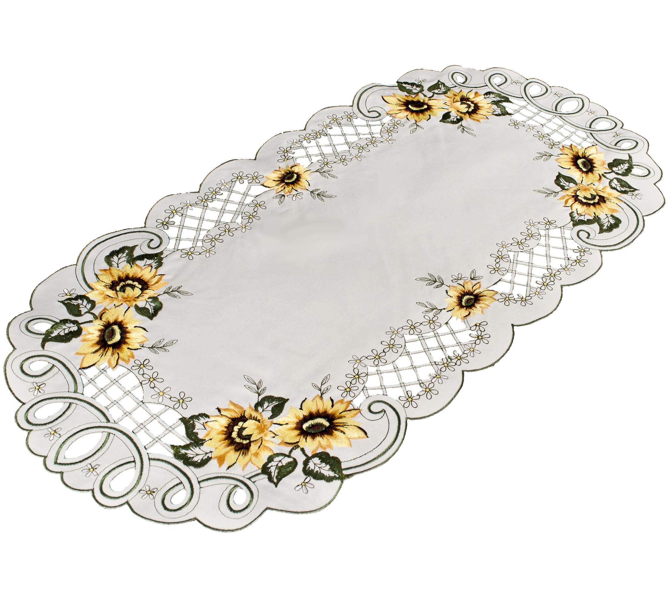 【美品】deres デレス　Fleur dual color stole Embroidered Sunflower Table Runner, Dresser Scarf, Coffee Table