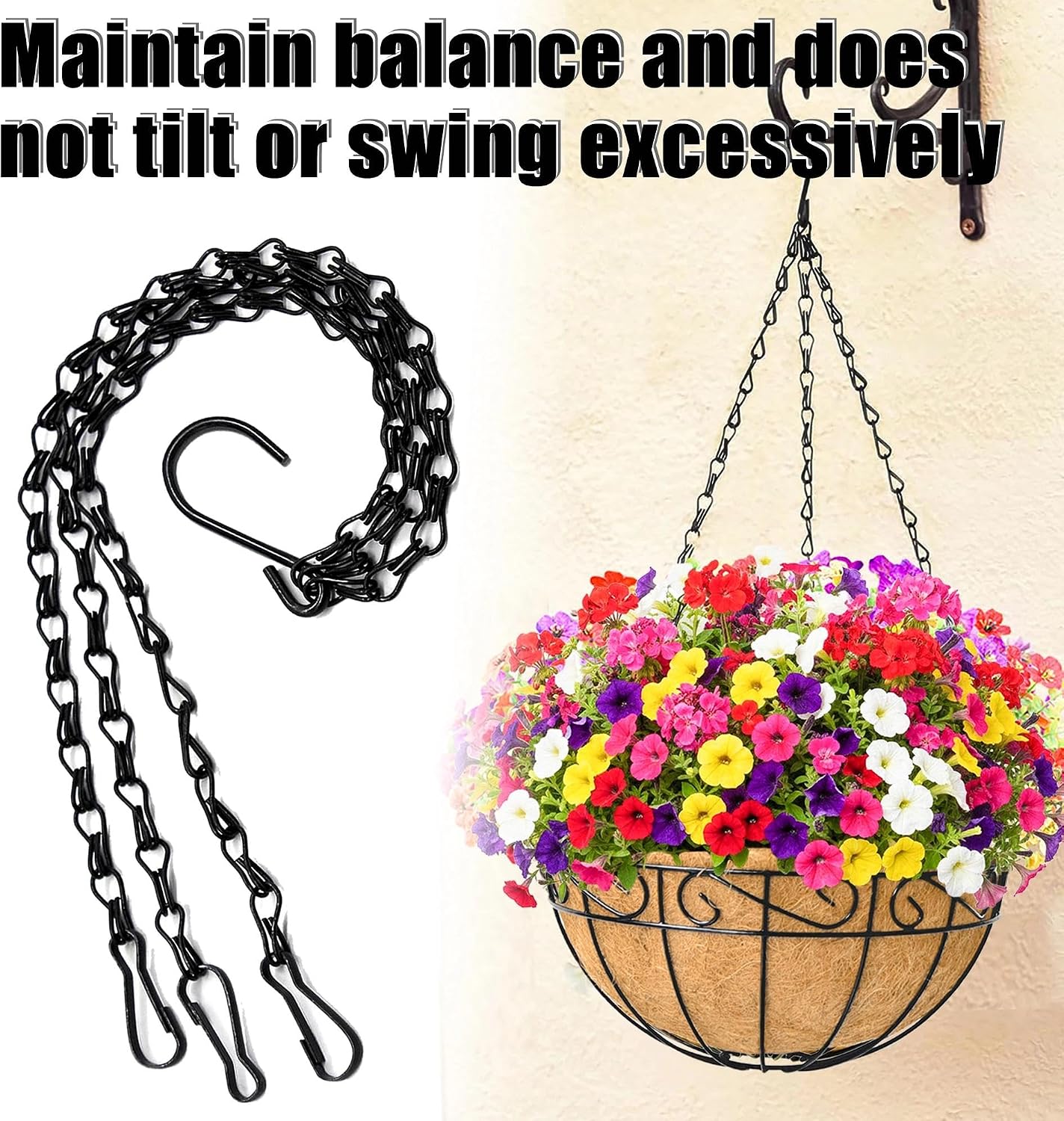 8 Pcs Hanging Chain 19.6 Inches Black Hanging Plant Chain and Hooks 3-Point Basket Replacement Chain for Planters, Bird Feeders, Lantern, Lamp