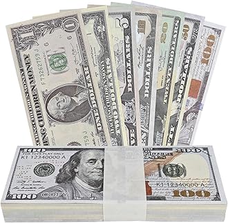 140 Pieces Prop Money Play Money Set, Fake Money for Pretend Play, Number, 20 Pieces per Denomination