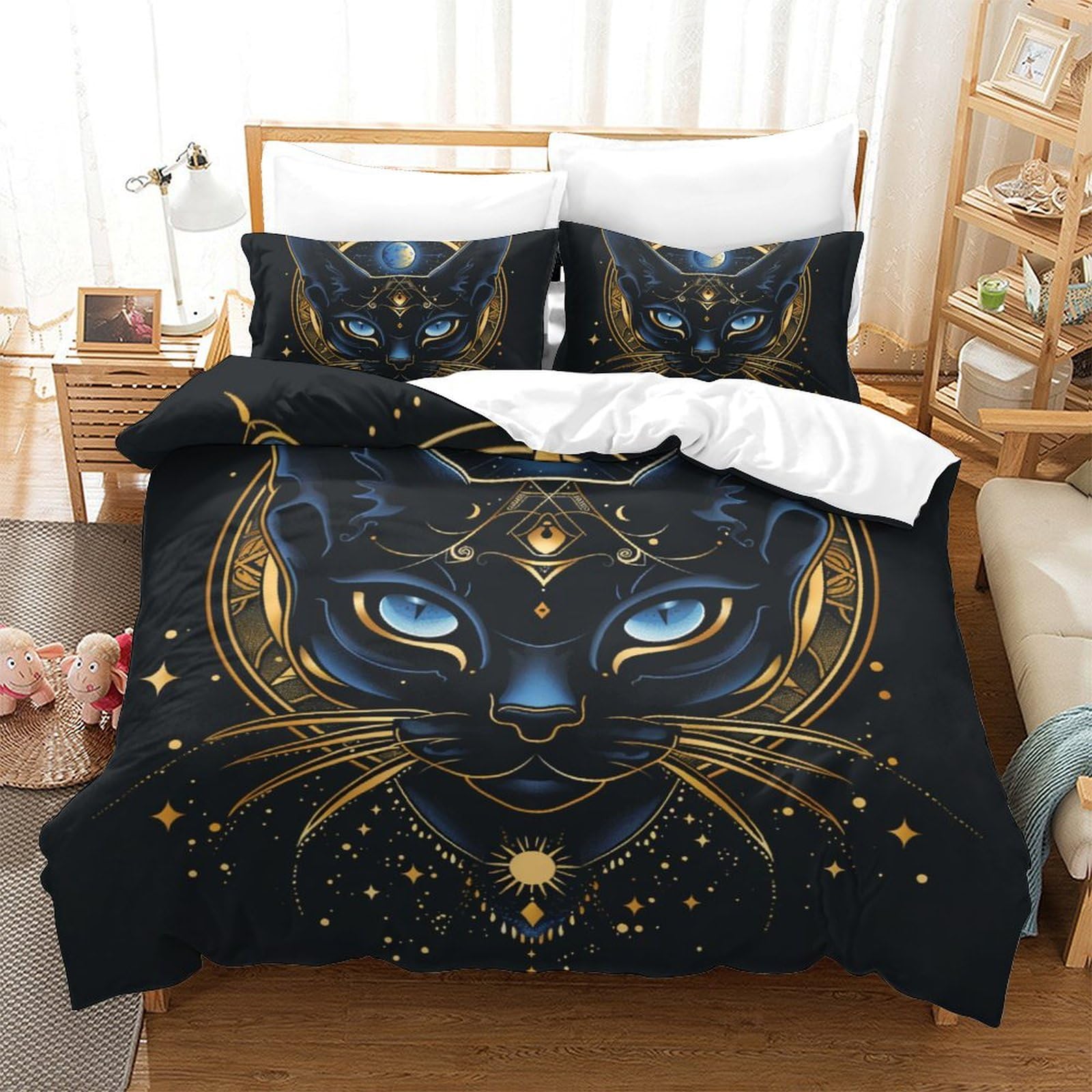 Housse de couette chat 3D king size en microfibre hypoallergénique facile à laver