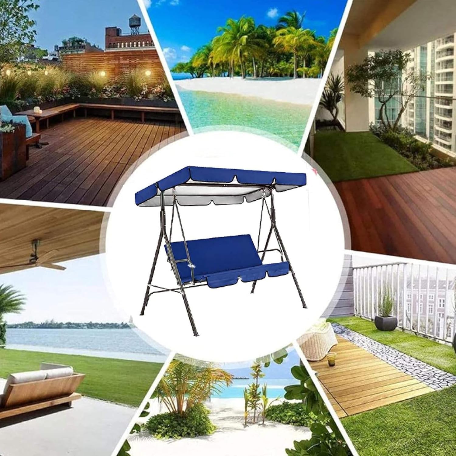 Patio Swing Sets for Backyard,Swing Canopy Replacement, Swing Cushion Cover 2/3 Seater Waterproof Garden Seater Sun Shade Porch Hammock (Size:Top:64.5x44.8x5.9inch Chair:57.4*19.6*3.9inch,Color:Gray)