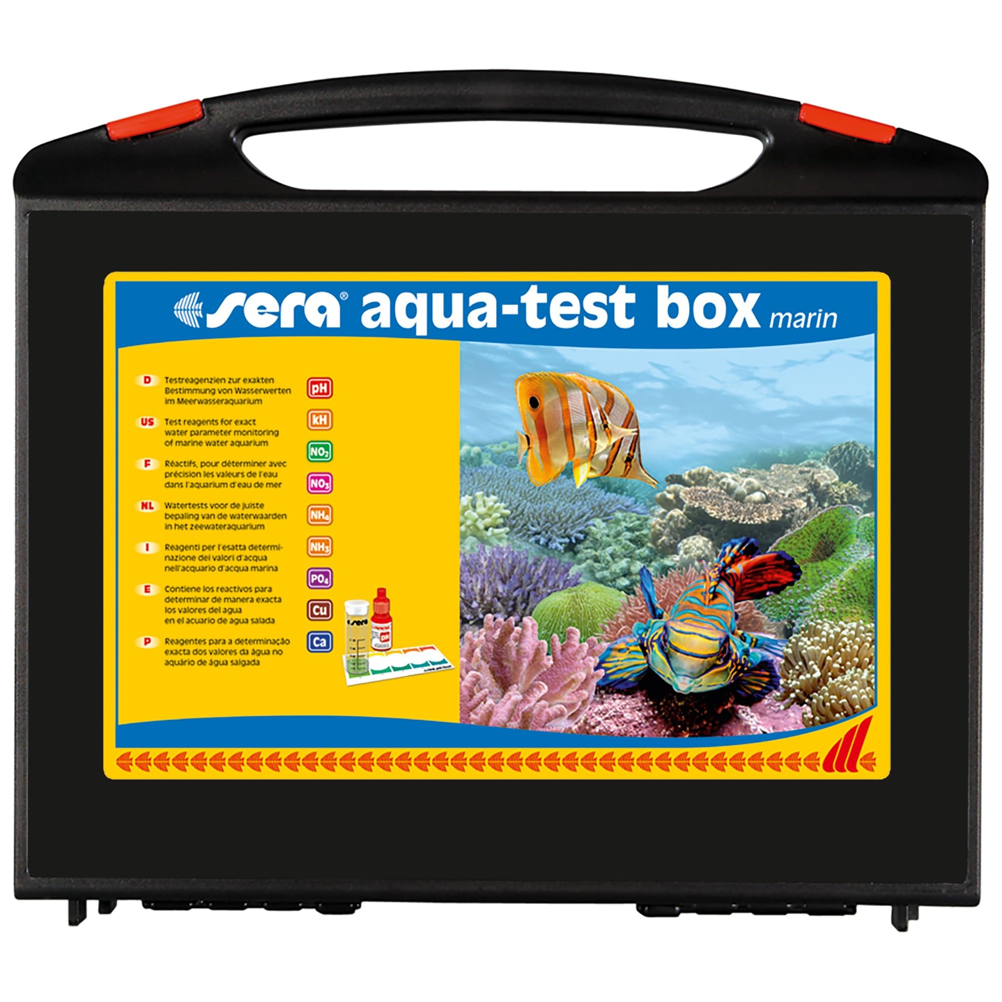 Sera Aqua Test Box Marin | Test de Agua para acuarios de Agua Salada | 8 Tests para los valores más Importantes del Agua
