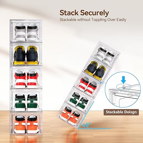 Miniatura 3 de Paquete de 9 organizadores de zapatos transparentes apilables de plástico duro grande y grueso para armario, caja de almacenamiento de zapatos de