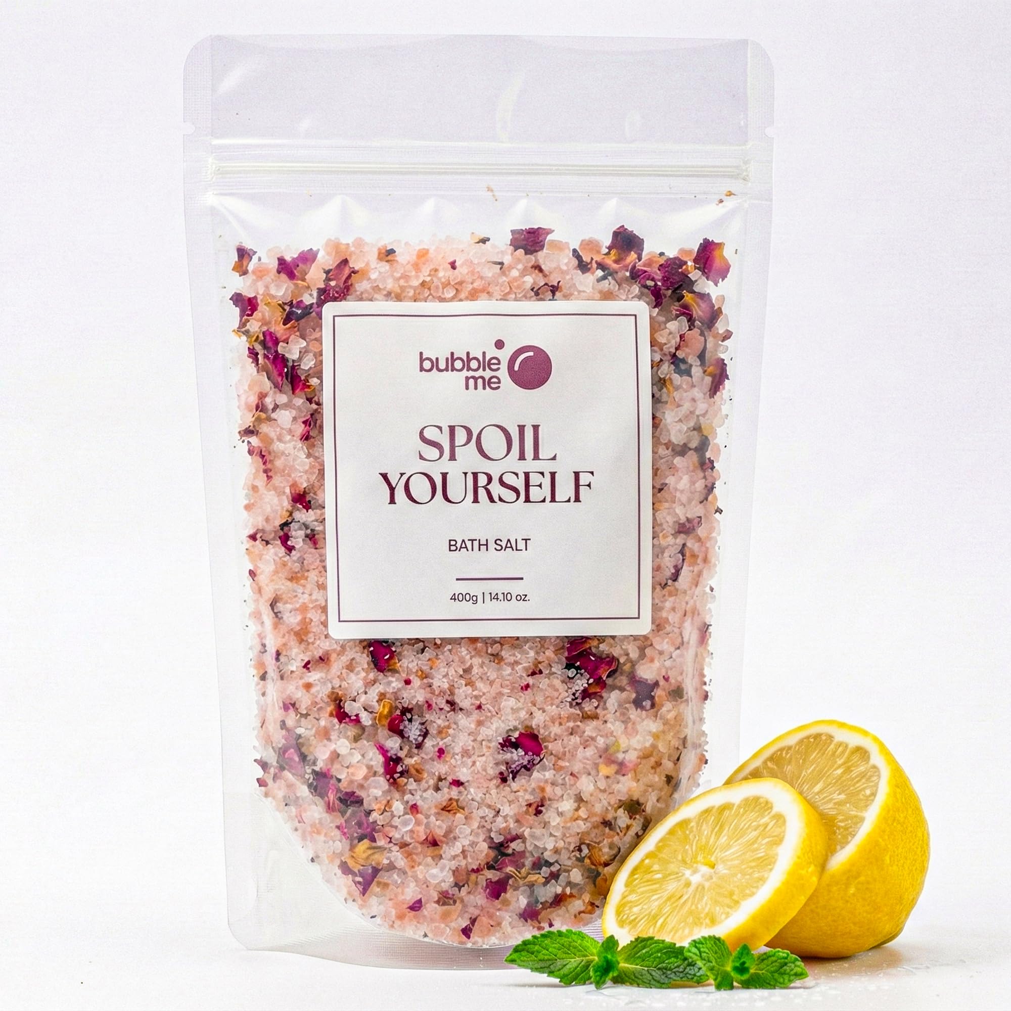 Bubble Me Spoil Yourself Bath Salt | Luxurious Aromatherapy | Soothes & Nourishes | Epsom & Pink Salt Blend | Hydrating Glycerin | Pure Essential Oils |