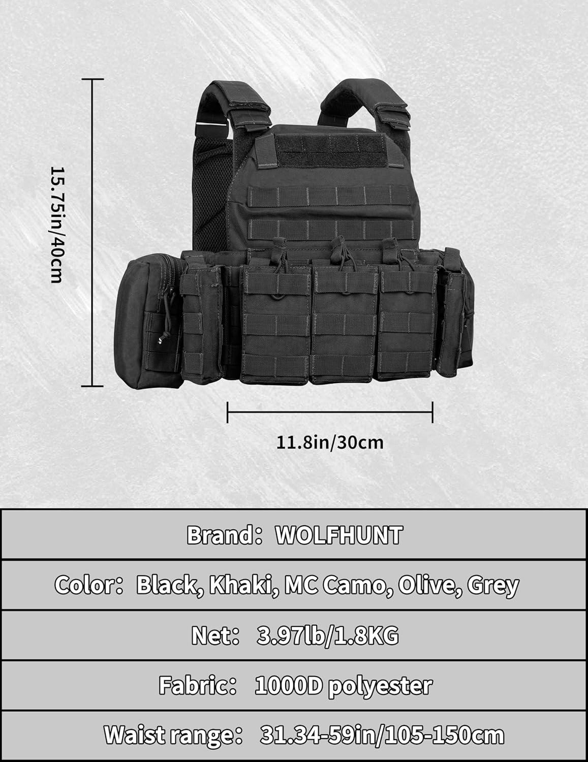 WOLFHUNT Tactical Vest for Men - Airsoft Vest with Molle System, Weighted Vest Premium & Modular Gear for Gaming Enthusiasts