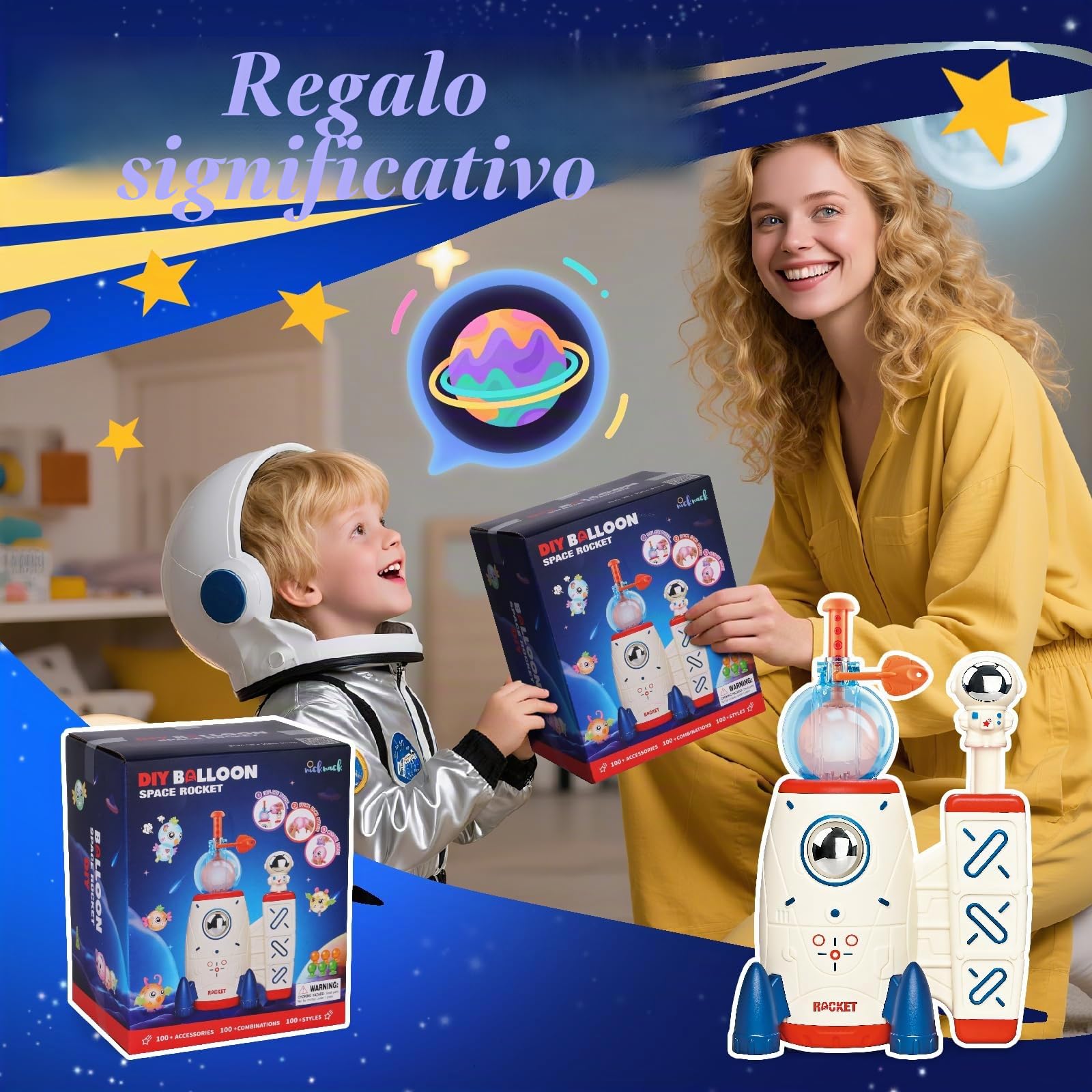 nicknack Nano Art Kit con Inflador de Globos Cohete, 195 Piezas Manualidades para Niños - Juego para Hacer Burbujas Pegajosas, Juguete Educativo y Creativo