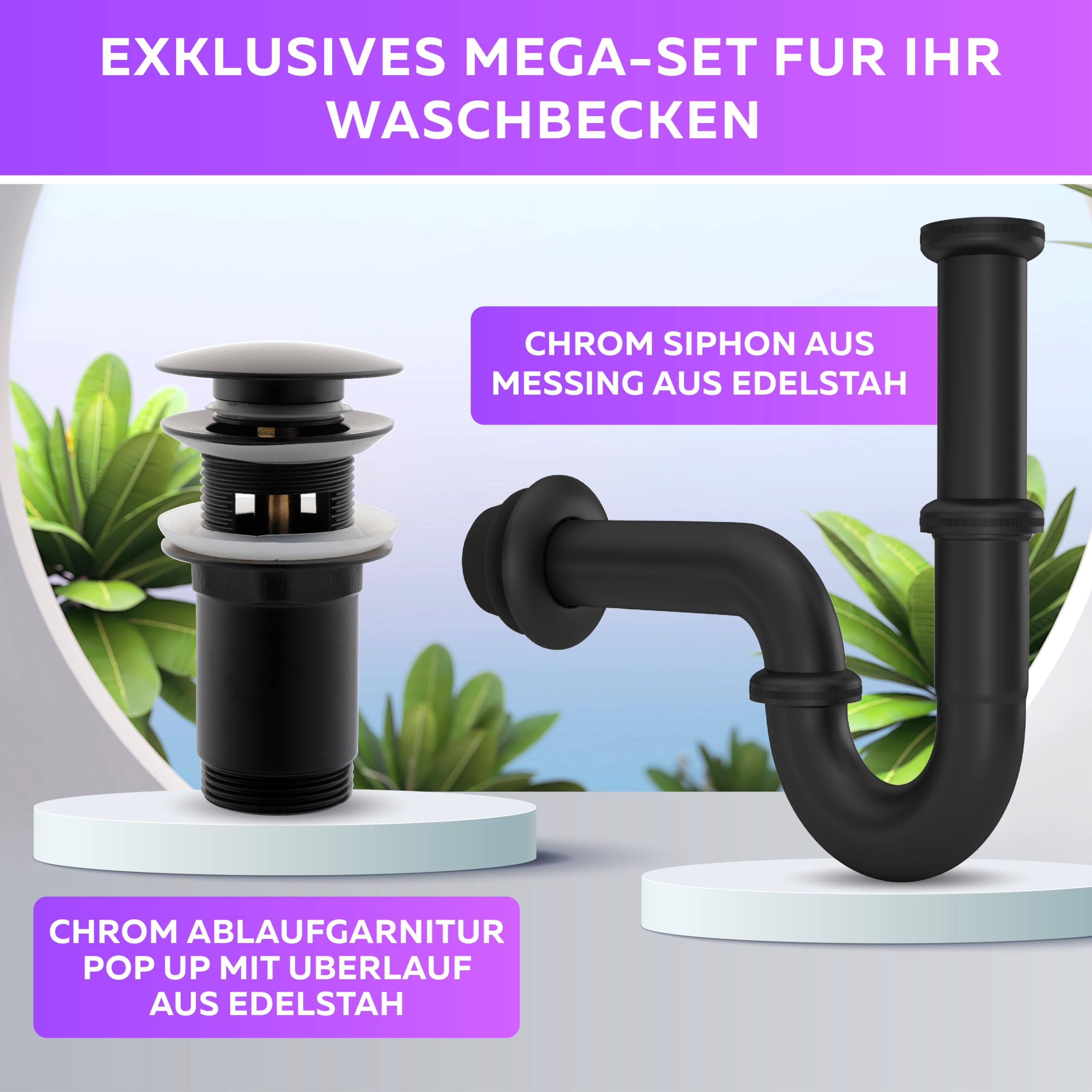 Afvoerplug met sifon inclusief muurbuis en rozet mat zwart