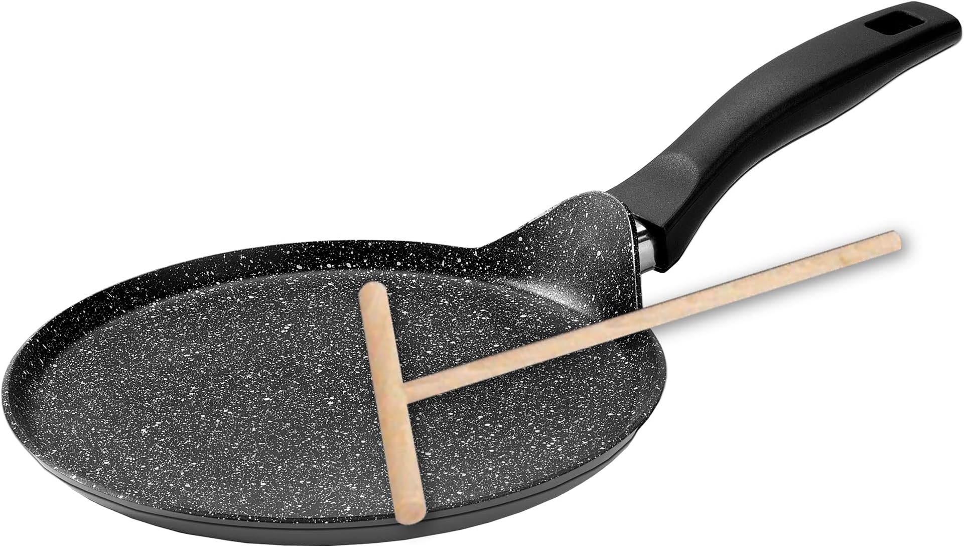 STONELINE 25cm Crepe pan, H 1,7cm, with Wooden Crepe Roller, unmounted Handle