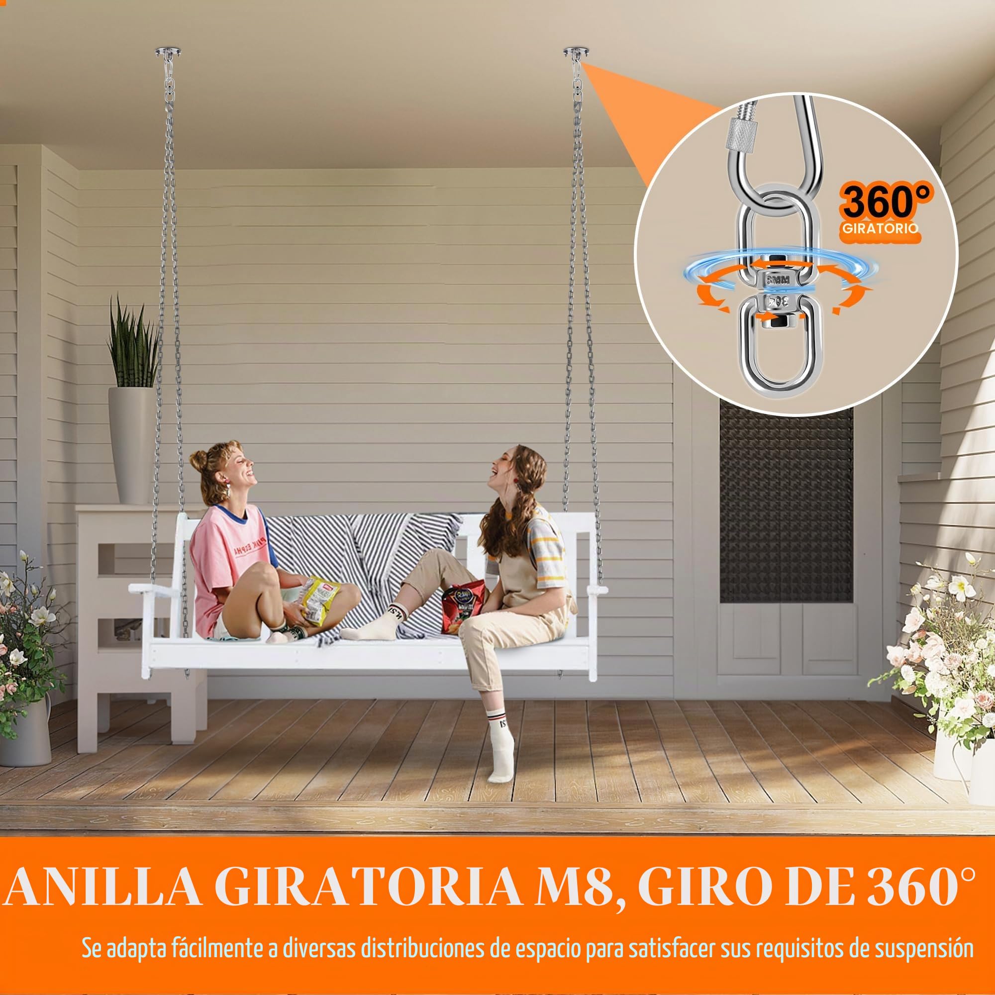 Gancho de Techo, Soporte de Techo para Saco de Boxeo de Acero Inoxidable de hasta 400 kg, Colgante Soporte 360° Rotación con Anillo M8, para Saco de Boxeo, Hamacas, Yoga, Silla Colgante