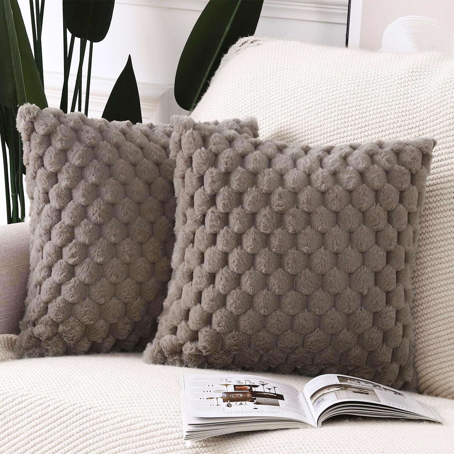 MADIZZ Faux Wool Taupe Throw Pillow Covers 22x22 Inch Set of 2 Super Soft Boho Pillow Covers Decorative Textured Throw Pillowcases Modern Farmhouse Home Decor for Sofa Bedroom