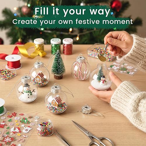 Miniatura 2 de LoveInUSA Adornos de plástico transparente, 24 adornos de árbol de Navidad rellenables de 2.36 pulgadas, bolas de Navidad de plástico transparente