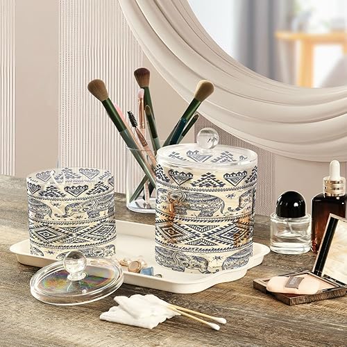 Miniatura 5 de Indian Ethnic Elephant Qtip - Dispensador para bolas de algodón, hisopos de algodón, juego de 2 tarros de boticario de plástico para organización de