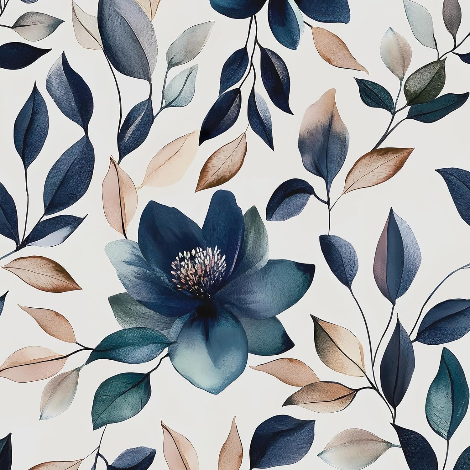 Leaves Wallpaper Peel and Stick Boho Leaf Contact Paper for Shelf Liner Bathroom Cabinet Backsplash Removable Renter Friendly White Blue 17.5 x 393.5In