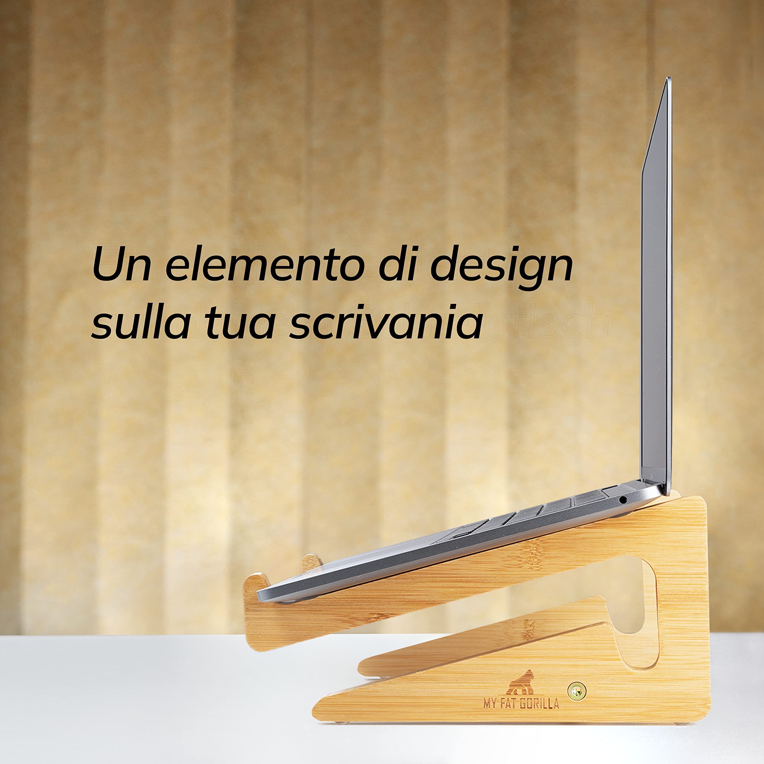 MY FAT GORILLA Supporto PC Portatile Legno Bambù – Rialzo PC Portatile per MacBook & Notebook – Supporto Laptop Scrivania – Alzata PC da Scrivania Bambù per 10-15 pollici