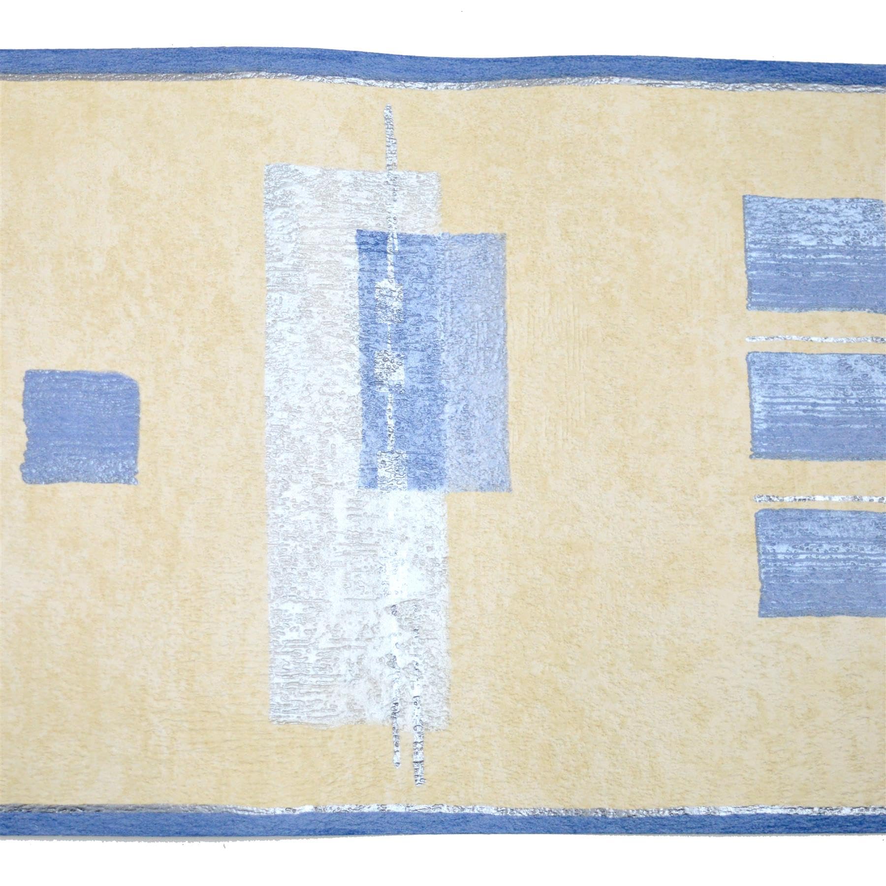 Yöl Blue/Cream Geometric Abstract - And Border - Washable Wallpaper - Paste The Paper