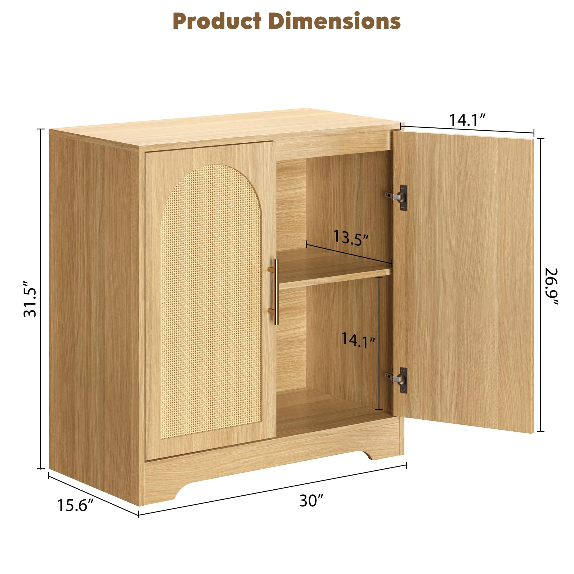 Garvee Buffet en Rotin, Meuble de Rangement Moderne Haut 76 cm avec 2 Portes, Console, Buffet d'appoint pour Salon, Salle à Manger, Entrée