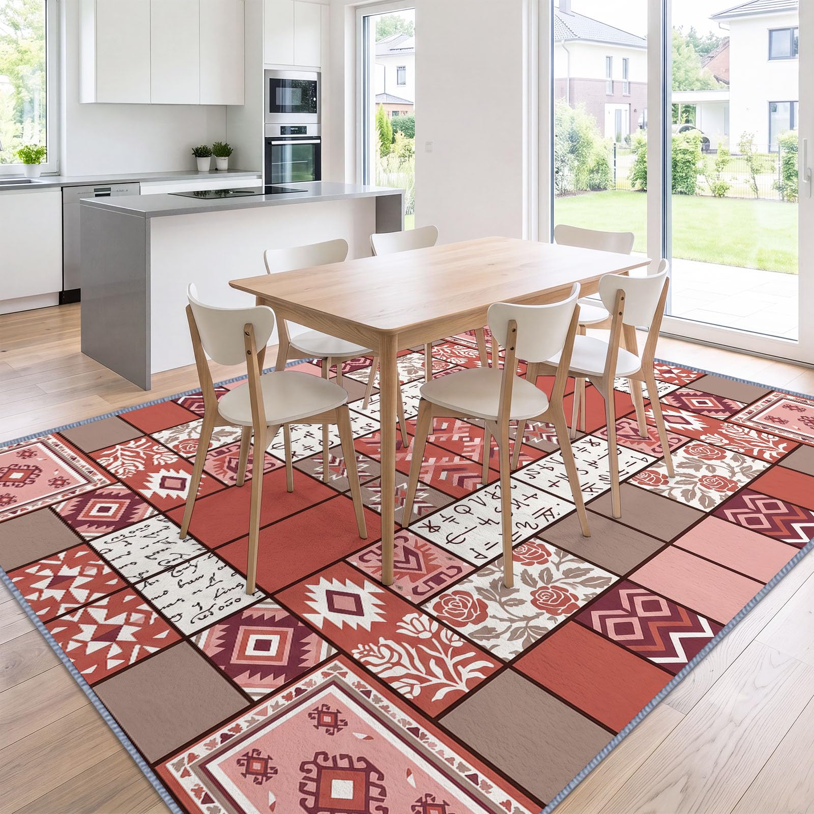 Carrés Motif Tapis Salon Antidérapant Lavable en Machine 120x170cm