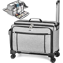 CAB55 XXL 23-Inch Rolling Sewing Machine Case with 4 Wheels, Extra Large Carrying Case for Professional Embroidery and Heavy Duty Sewing Machines with Bottom Support Board Gray