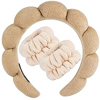 Vista 20 de Zkptops Diadema de Spa para Lavar la Cara Muñequera Esponja Maquillaje Cuidado de la Piel Diadema de Tela de Rizo Burbuja Suave Prepárate Diadema