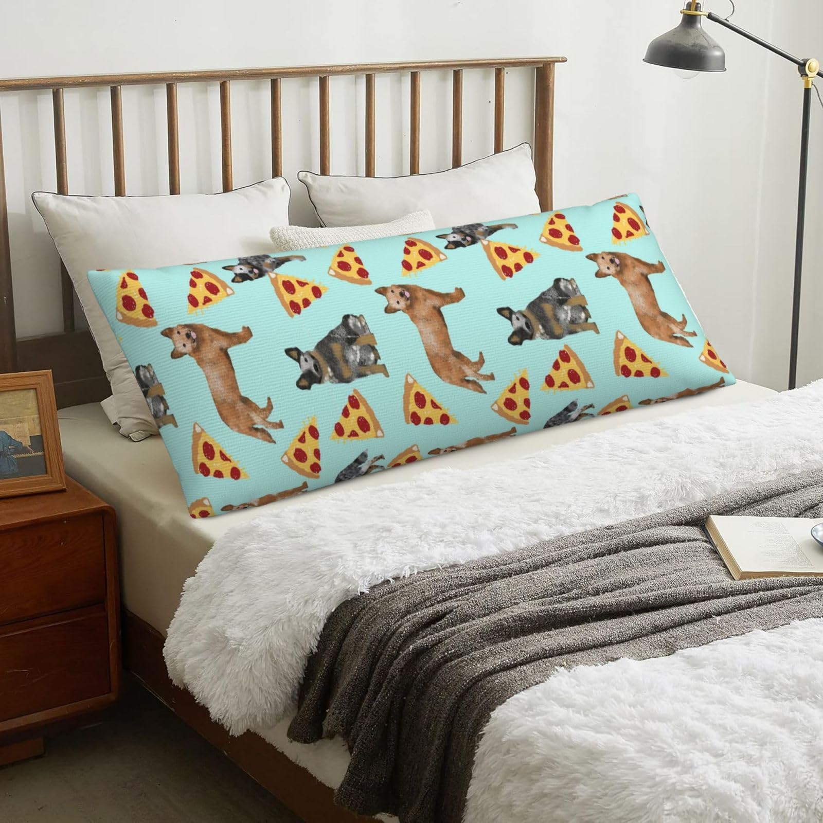 Australian Cattle Dog Blue And Red Heelers And Pizzas, Body Pillow Cover with Zipper,Long Body Pillowcase 20 x 60 in