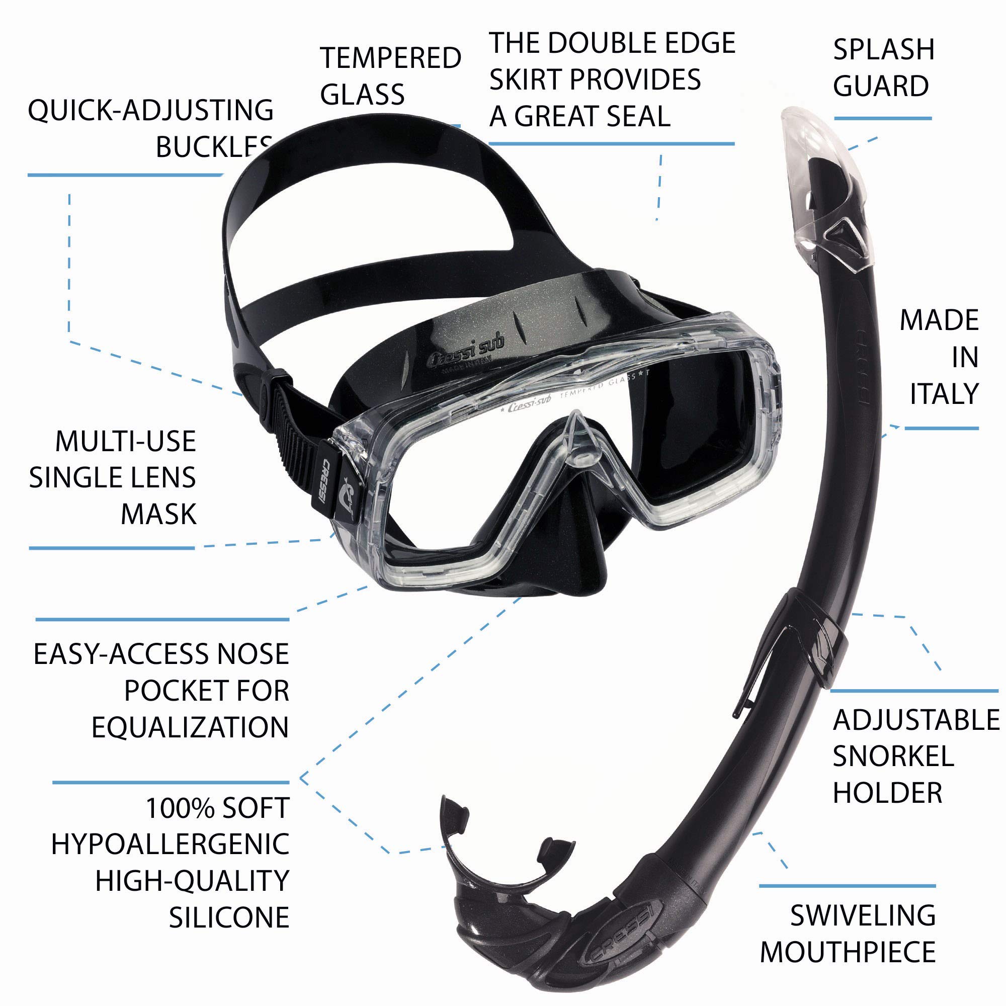 Cressi Máscara Sirena & Tubo - Conjunto Combo de Snorkel Made in Italy
