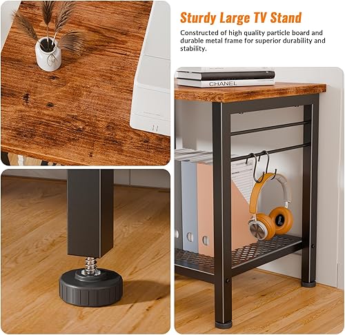 Miniatura 7 de Furologee Soporte de TV para televisores de hasta 65 pulgadas, centro de entretenimiento con estantes de almacenamiento abiertos, soportes de Marrón