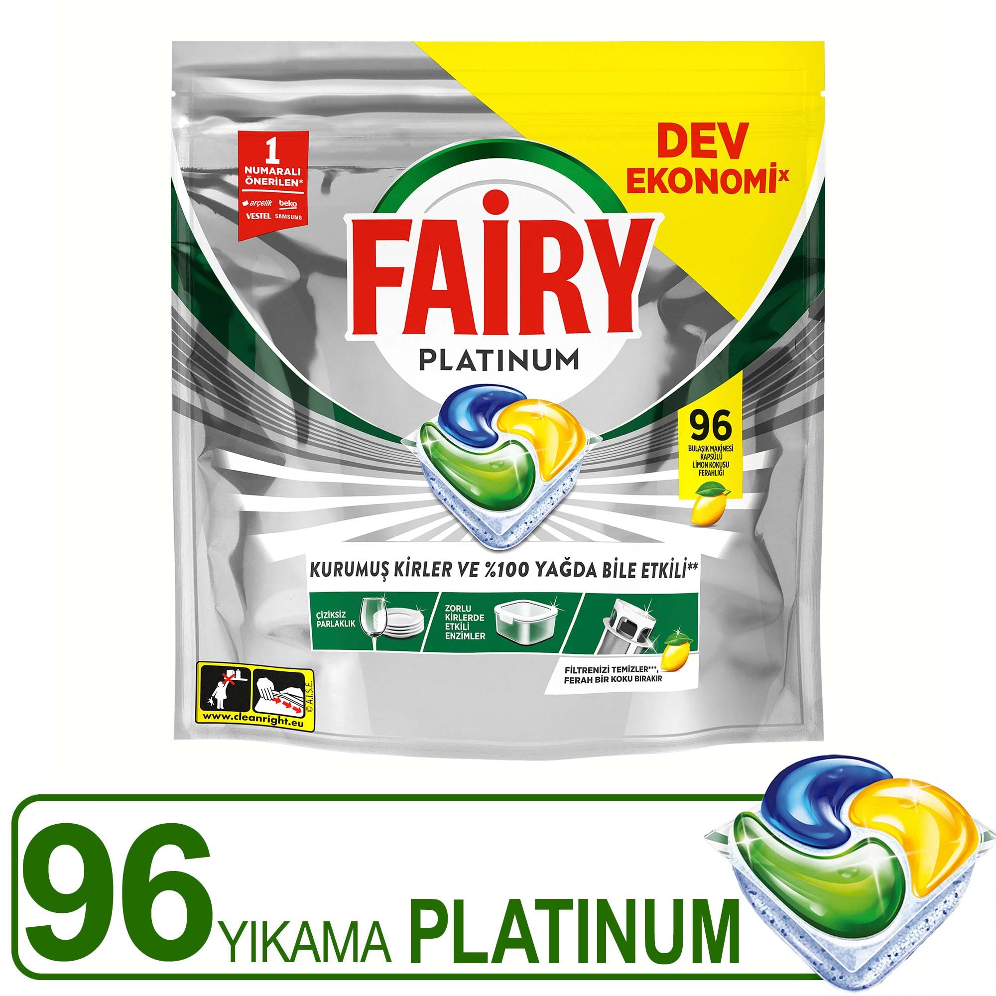 Fairy Platinum Bulaşık Makinesi Deterjanı Kapsülü/Tableti 96 Yıkama Limon Kokulu