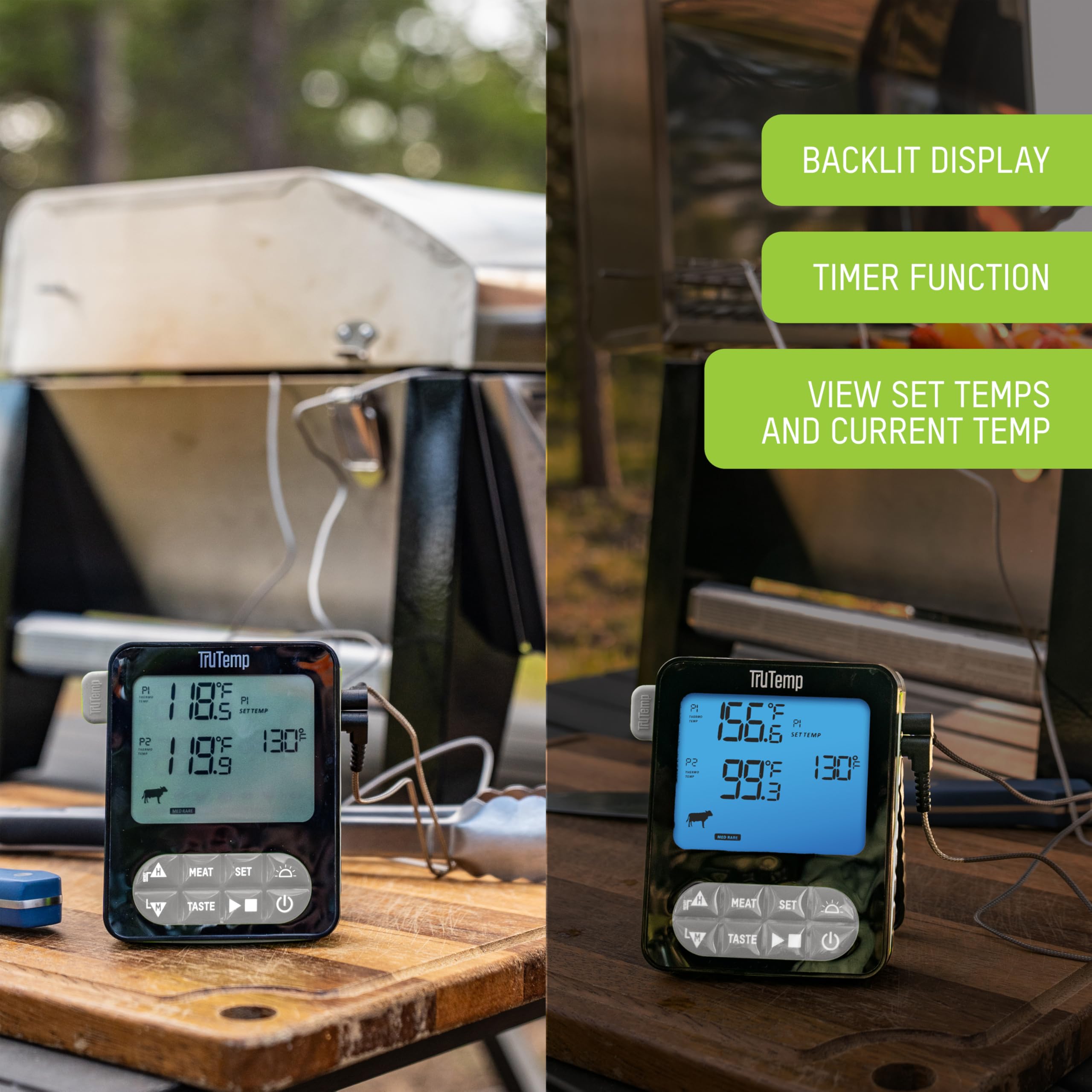 Taylor TruTemp Termómetro programable para carne y alimentos con cable de doble sonda, digital, monitor de dos platos, hornear, asar, fácil de usar, retroiluminado, gris