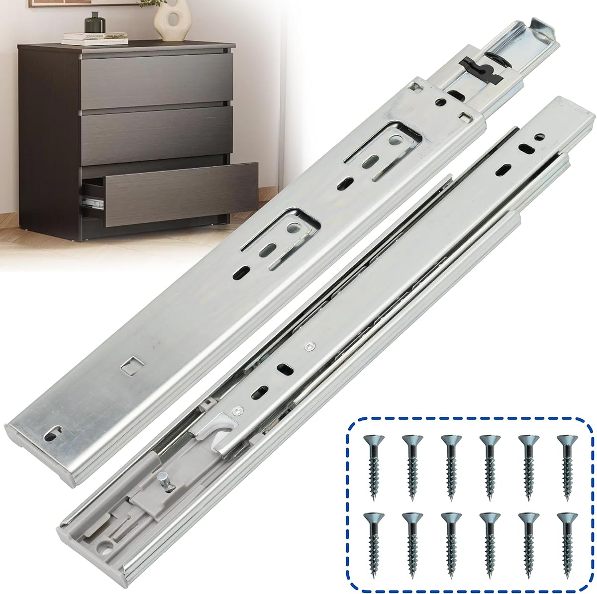 22 Inch Soft Close Drawer Slides 10 Pairs (20pcs) Heavy Duty Full Extension Ball Bearing, Side Mount Drawer Rails, Drawer Slide Glides for Dresser, Cabinet, Kitchen-Draw Slides 150LB Capacity