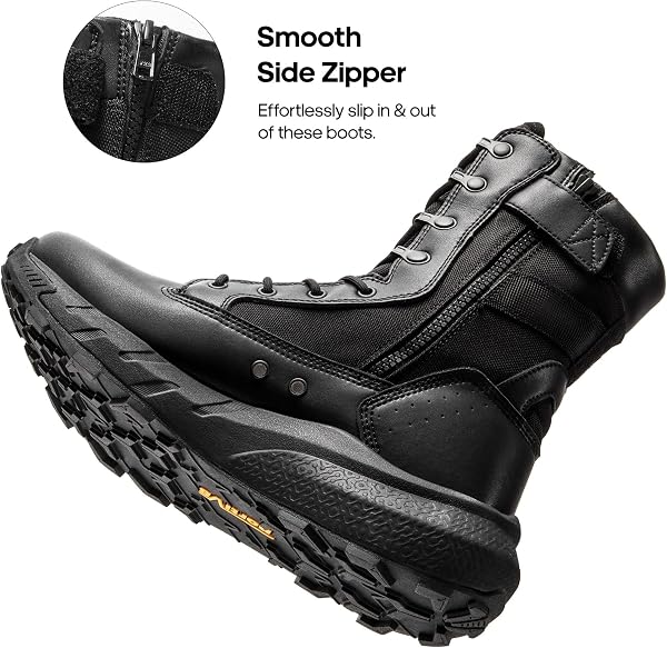NORTIV8 Men's Military Tactical Work Boots Leather Motorcycle Combat Boots - 3