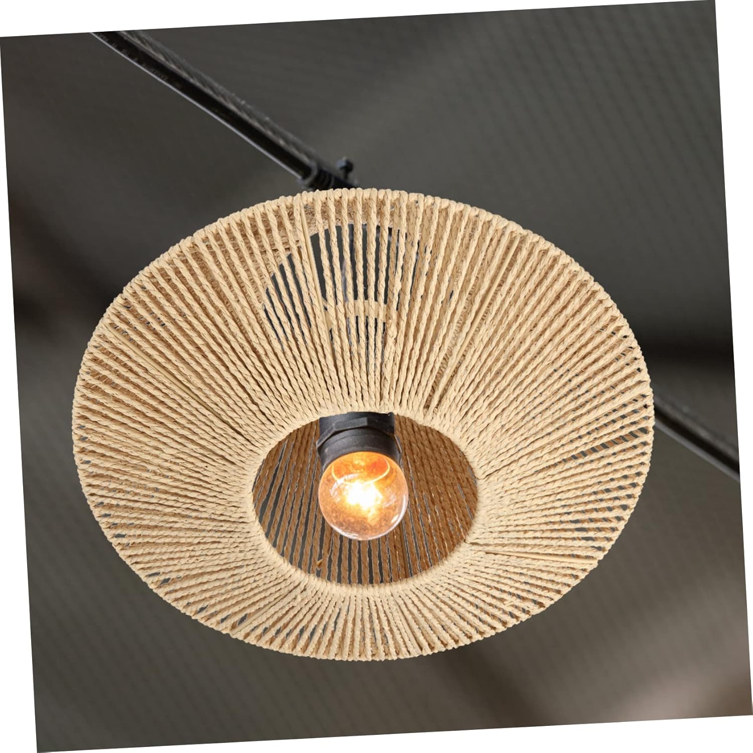 Artibetter Reversible Rattan Lampshade Replacement for Ceiling Lamp Rustic Wicker Light Cover for Bedroom