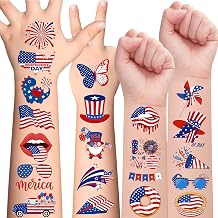 105PCS 4th of Temporary Tattoos - USA stickers Fourth of July Party Favors Supplies Decorations Patriotic Accessories Memorial Labor Independence Day Red White Blue American Flag