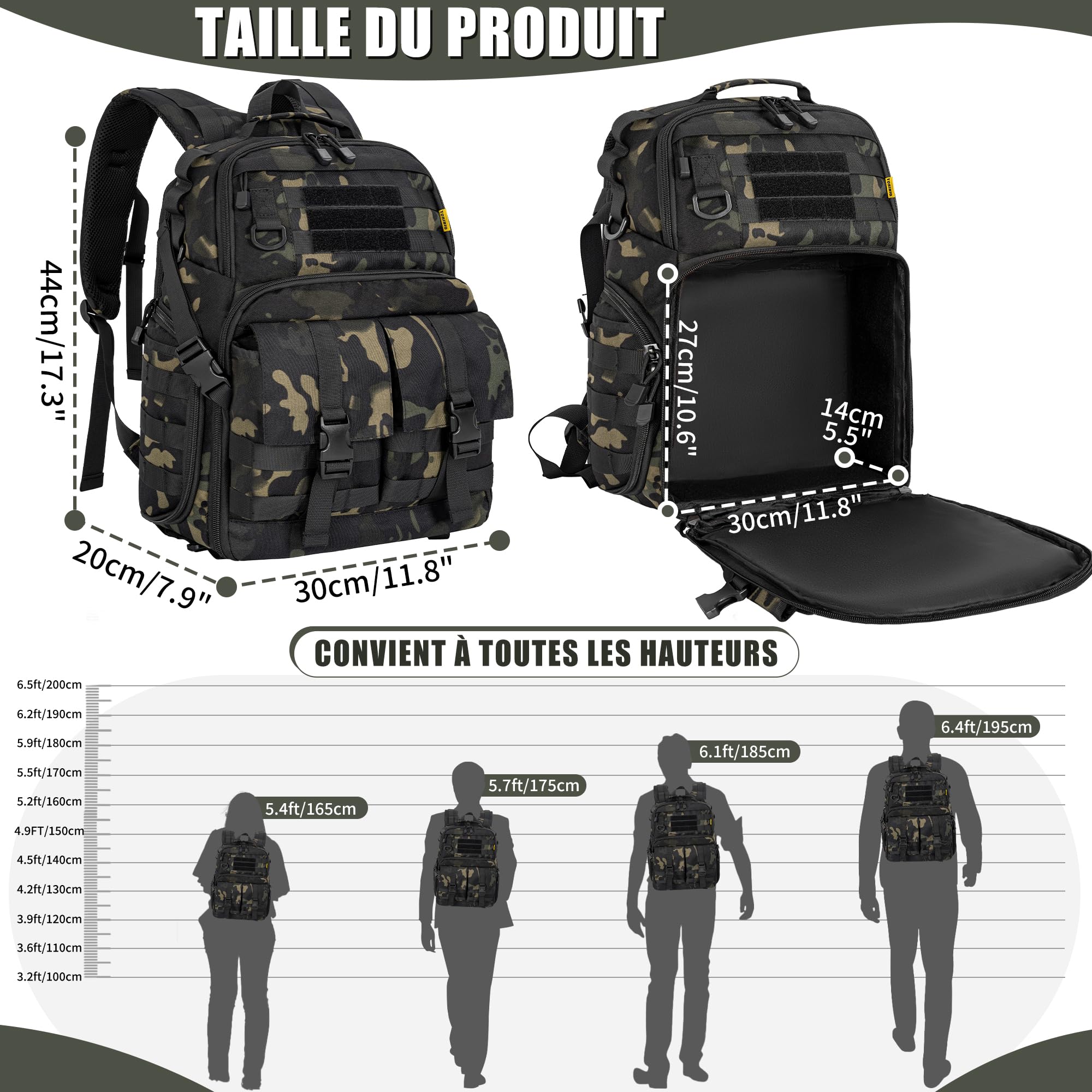 OUUTMEE Sac à Dos pour Appareil Photo pour DSLR/SLR, Étanche (Camouflage noir)