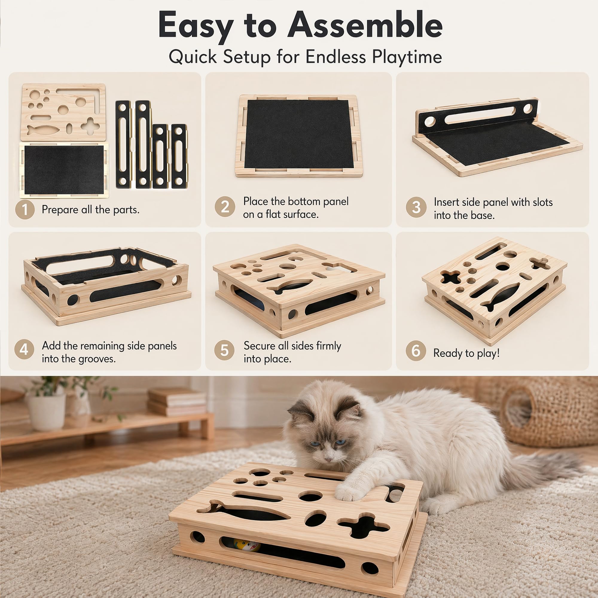 Kratzspielzeug Katzen mit Sandpapier, Interaktives Katzenspielzeug Cat Nail File Box, Holz Kratzbrett Selbstbeschäftigung Krallenpflege