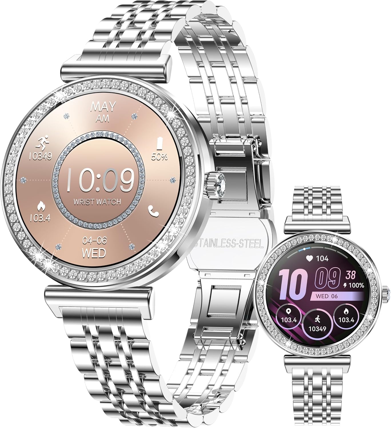 Smart Watch for Women Answer/Make Calls Heart Rate Sleep Tracking iOS/Android Fitness Tracker Menstrual Cycle Sports Modes Diamond Womens Smartwatch for Ladies Gold Activity Tracker Pedometer