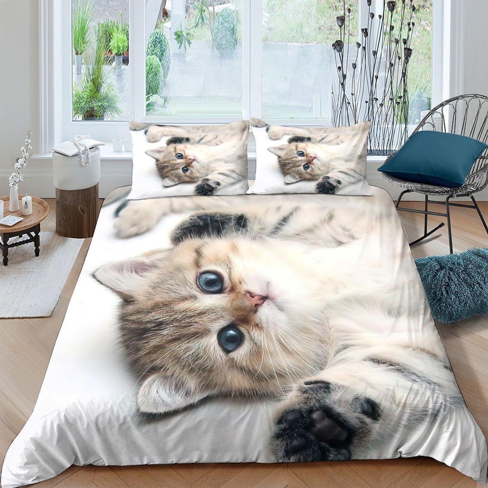 Ctjqhvkz Style-8 3D Printed Cute Kitten Fitted Sheet Microfiber Soft Breathable Tabby Cat Bed Cover For Bedroom Guest Room Dorm Mattress Decor Single（135X200cm）