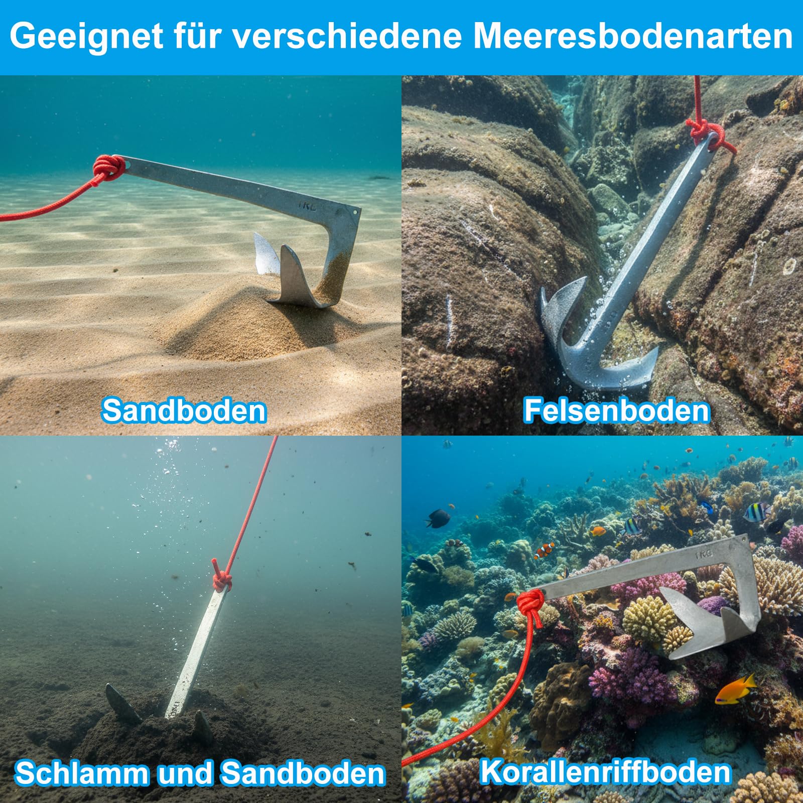 BeGrit Bruce Anker für Boot 1kg Stahlverzinkt Klappanker Verzinkt Anker