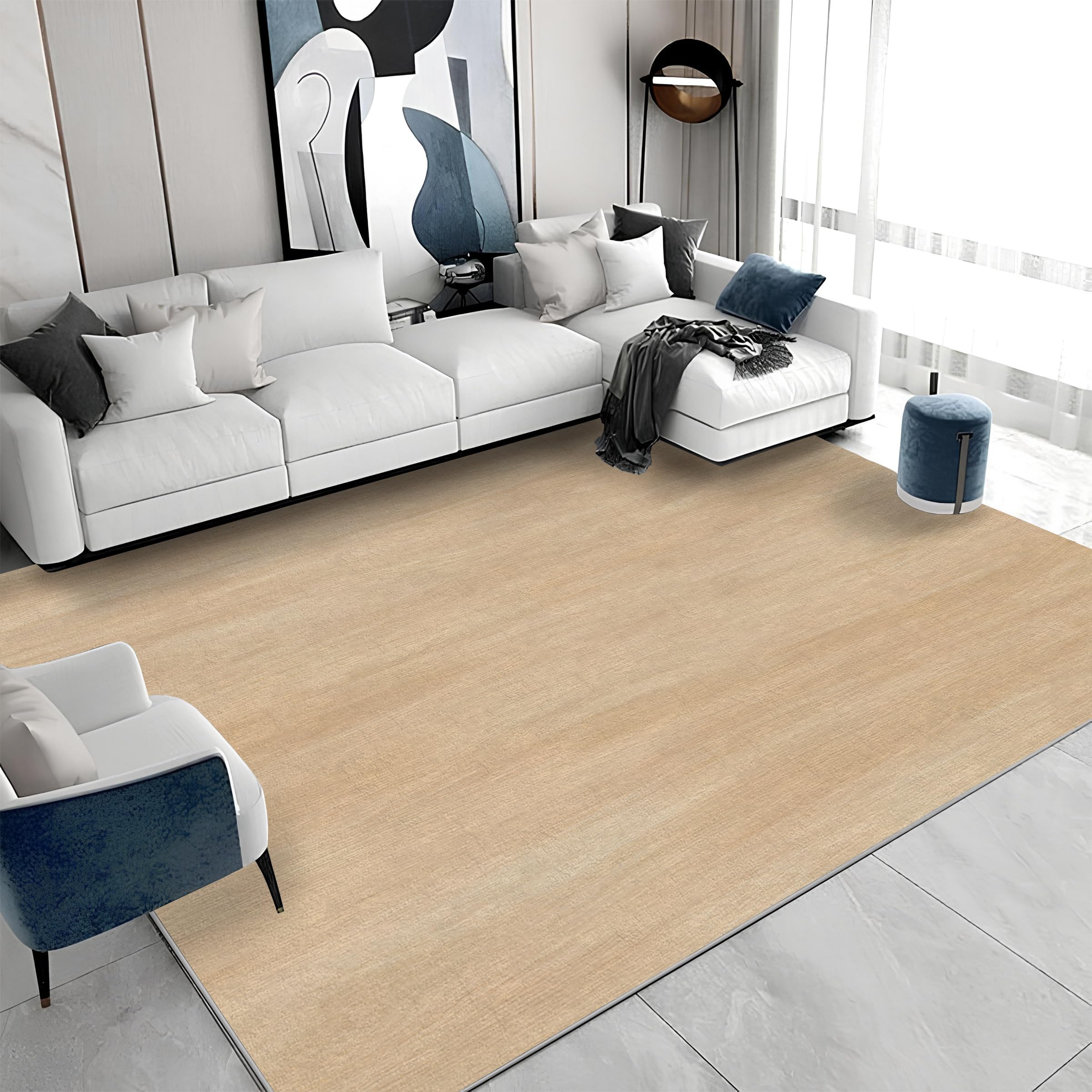 Großer waschbarer Kurzflor-Teppich 200x300 - Holzmaserung Beige Teppiche - Modern Dünn Saugfähig Vielseitig Carpet für Wohnzimmer Schlafzimmer Oder Als Bettvorlege A&798