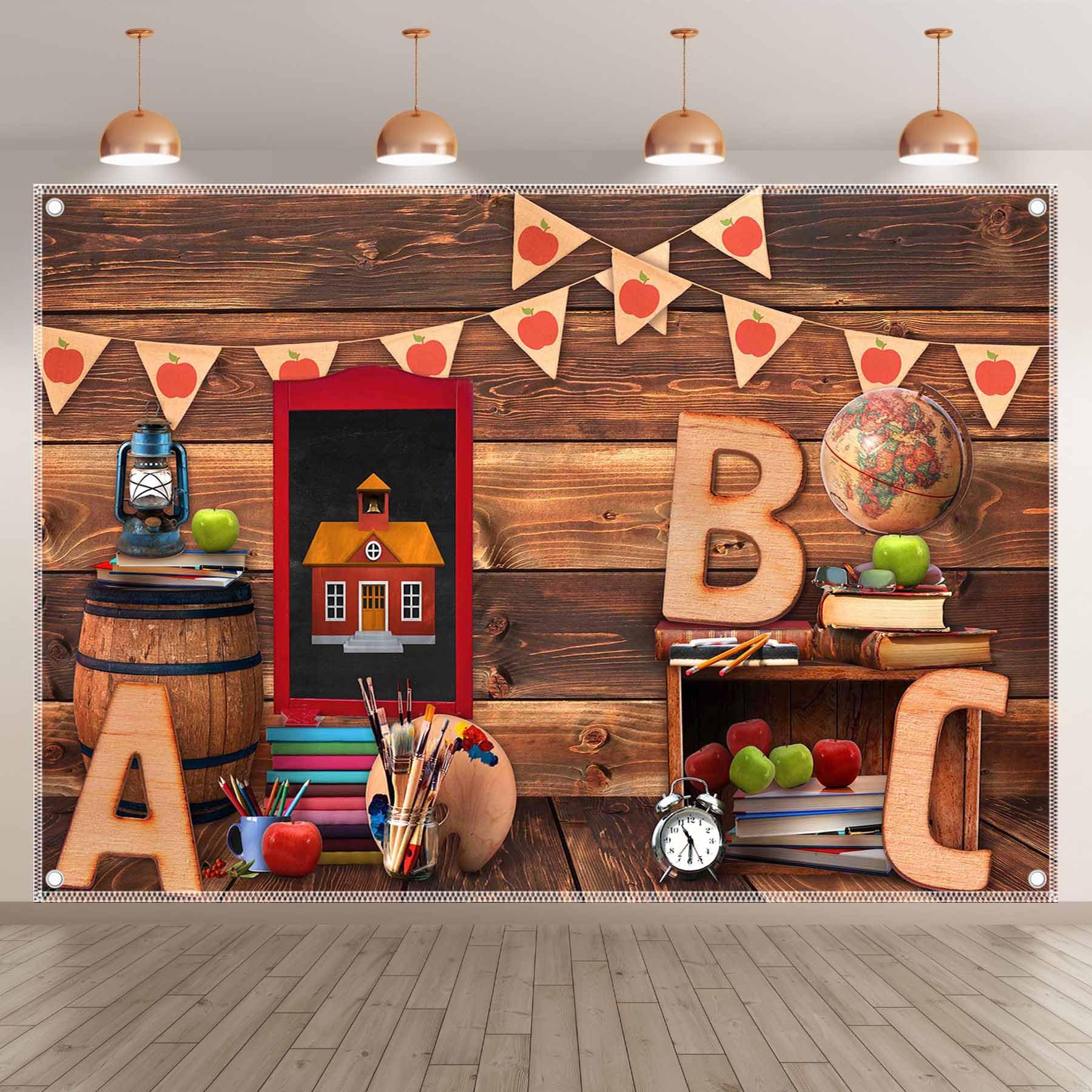 Swepuck 8x6ft Back to School Photography Backdrop ABC Letter Vintage Wooden House Background Welcome Kids Kindergarten Classroom Photo Banner Shooting Props