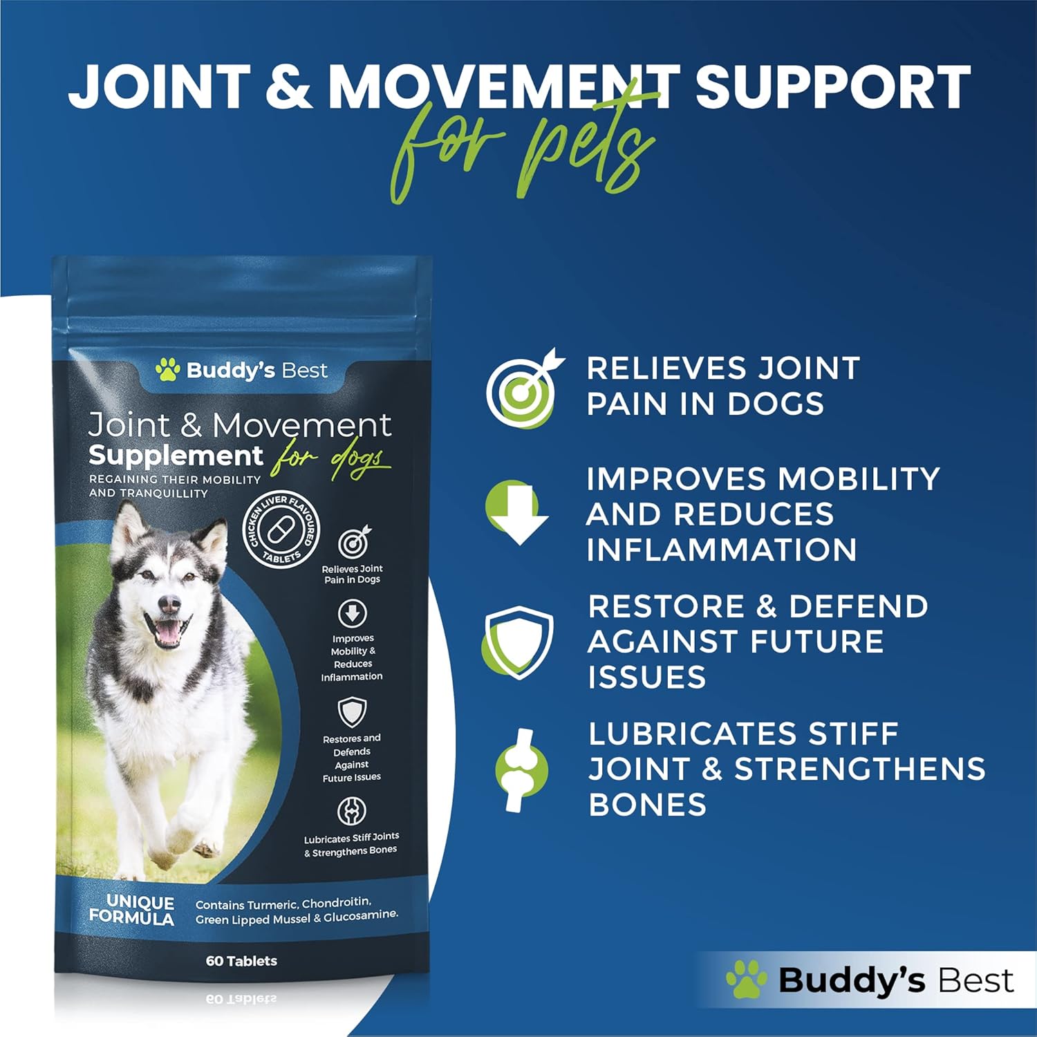BUDDY’S BEST Joint Care Supplement 60 Tablets Dog Joint Supplements for Senior Dogs Chicken