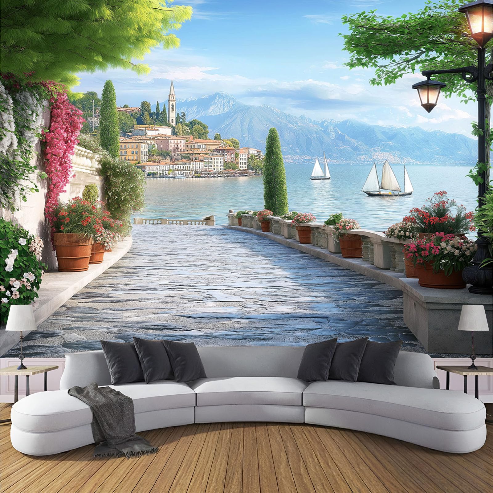 Papier peint panoramique Italie 250x175 cm en soie pour salon