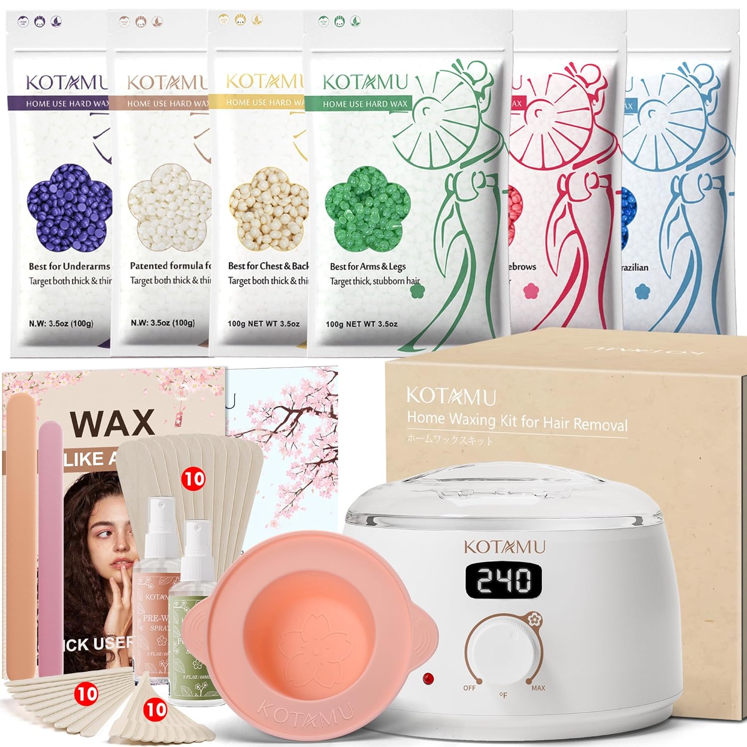 KOTAMU Waxing Kit for Women & Men, White Wax Kit for Hair Removal, Digital Waxing Pot for Thick Coarse Fine Fuzzy Hair & Sensitive Skin, Wax Warmer for Home Salon Use KOTAMU Waxing Kit for Women & Men, White Wax Kit for Hair Removal, Digital Waxing Pot for Thick Coarse Fine Fuzzy Hair & Sensitive Skin, Wax Warmer for Home Salon Use