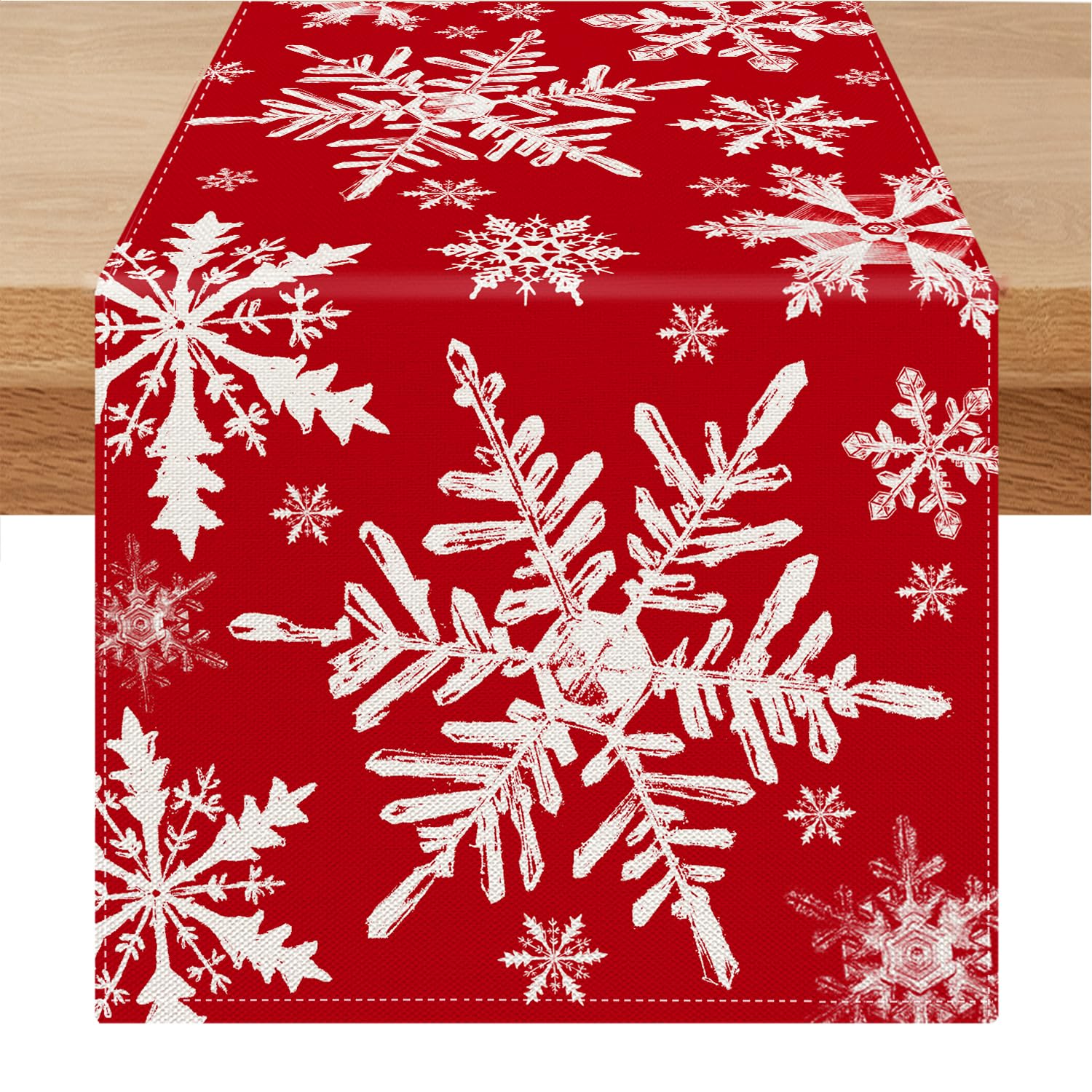 Vorysum Camino de Mesa Navidad Copo de Nieve Blanco Decorar de Mesa De Cocina de Invierno Camino de Mesa Camino de Mesa Navidad Deco Lino Camino de Mesa Rojo Camino de Mesa Navidad 33 x 183 cm