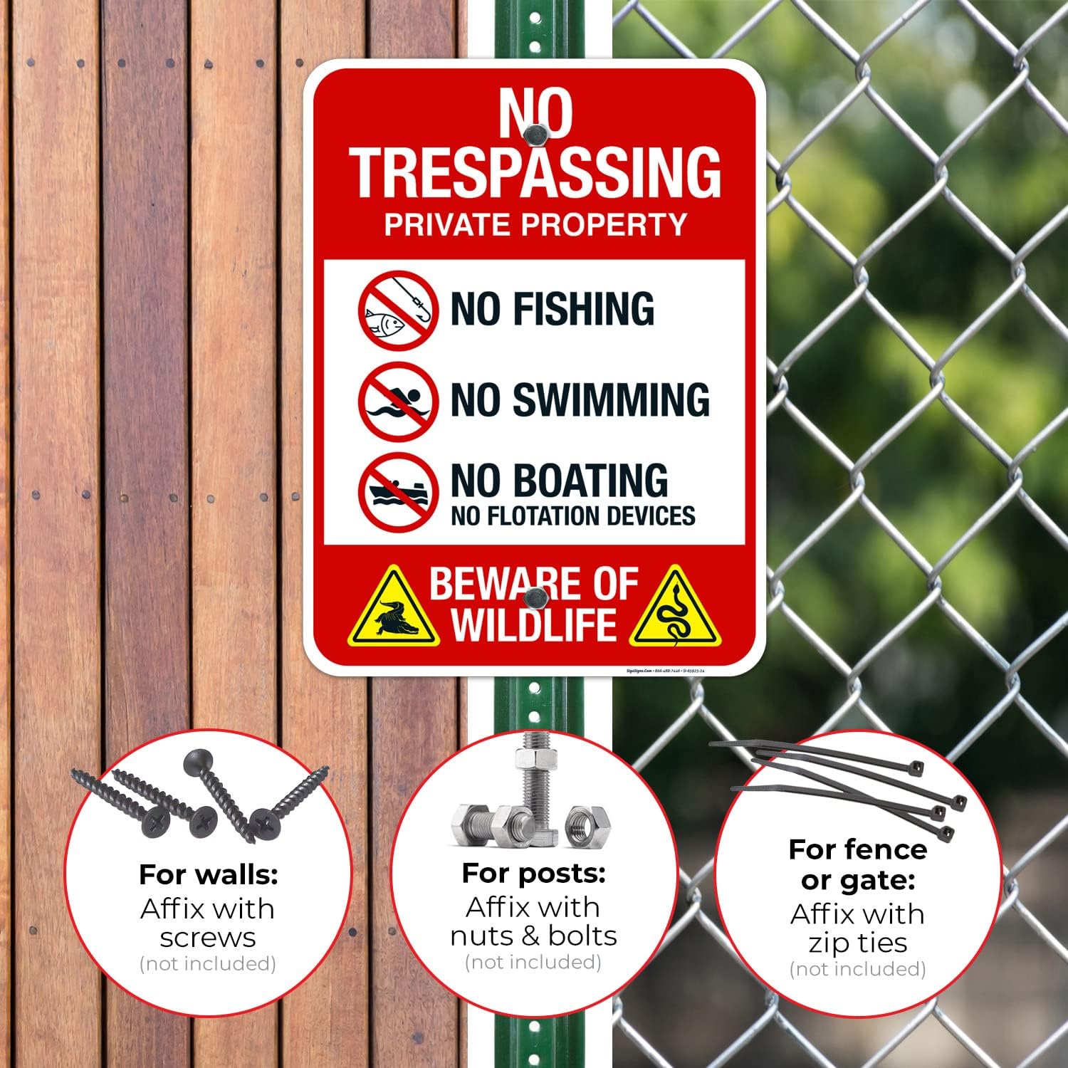 No Trespassing Private Property No Fishing No Swimming No Boating Beware of Wildlife Sign, 18x24 Inches, Rust Free .063 Aluminum, Fade Resistant, Made in USA