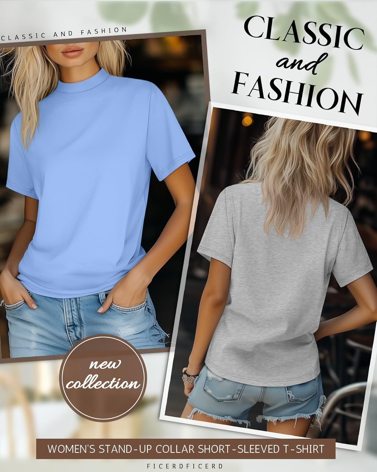 Ficerd 4 Pack Women's Mock Turtle Neck Shirts, Dressy Casual Short Sleeve Basic Top Slim Fit Stretch Trendy Tees - Image 4