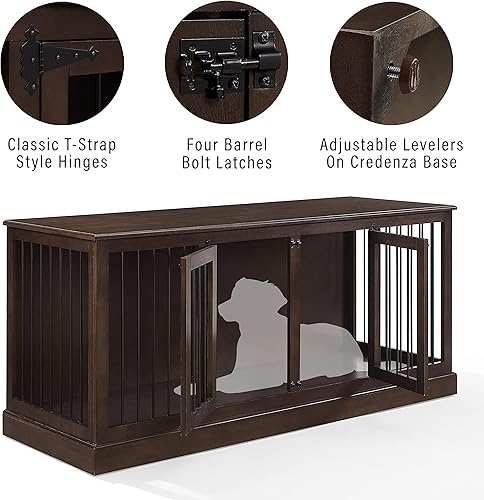 Vista 4 de Crosley Furniture Winslow Credenza - Jaula mediana para mascotas, color marrón oscuro