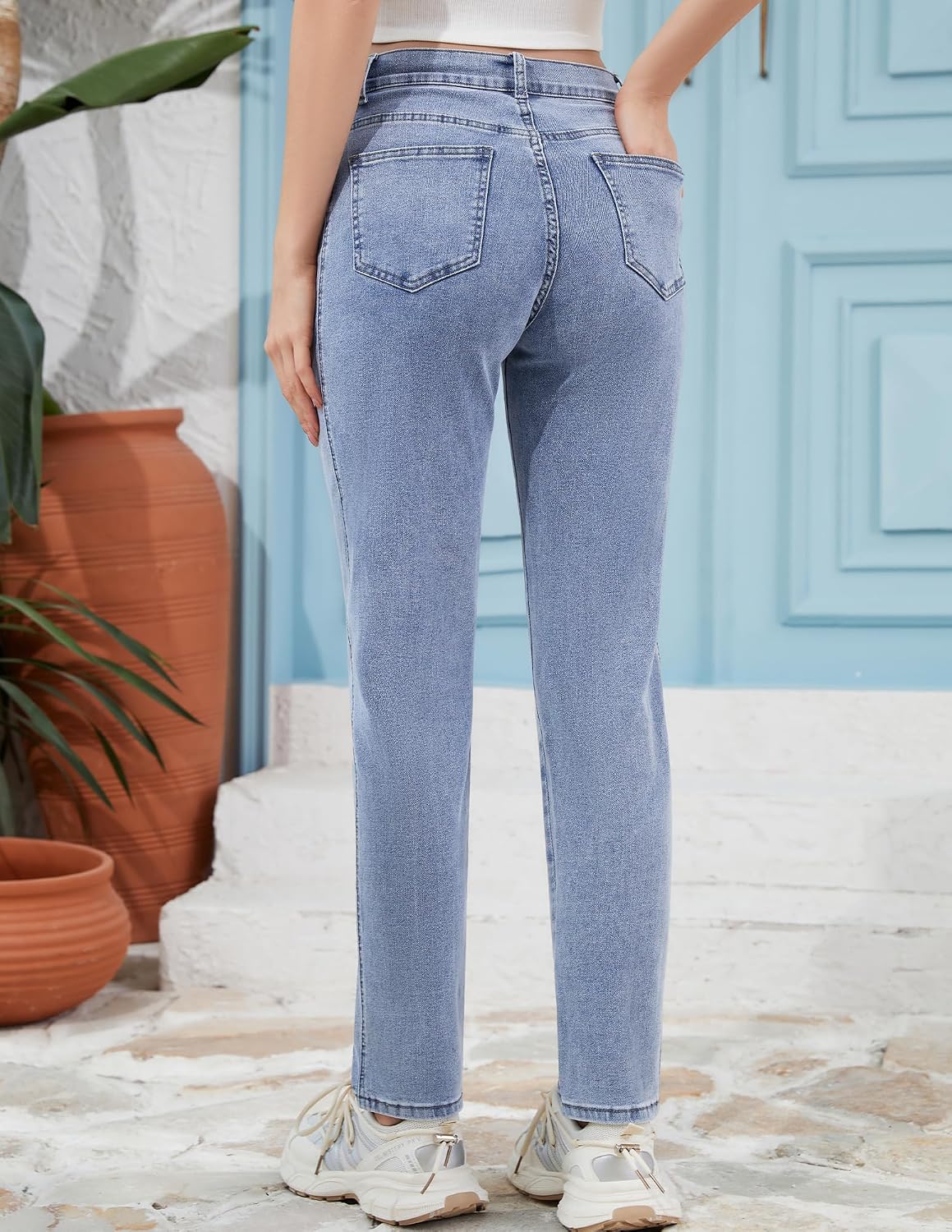 FABRACK Women's Maternity Jeans Mid-Rise Stretchy Boyfriend Jeans Pregnancy Denim Pants with Pockets